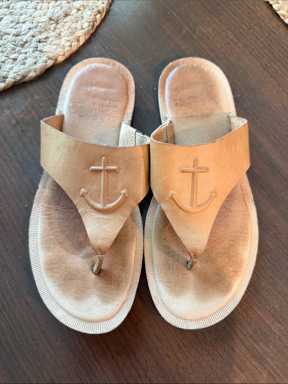 Sperry Leather Anchor Thong Sandals - Tan